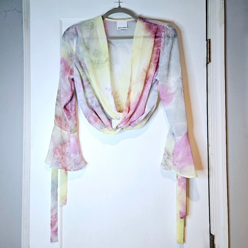 Skylar + Madison Tie Dye Crop Top Bell Sleeve Plunge Size S